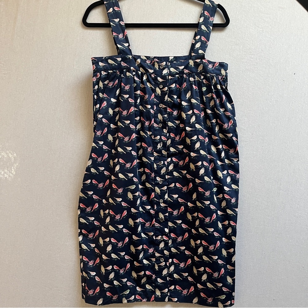 Lespard Bird Print 100% Cotton Sleeveless Sundress Size M Blue Red Novelty
